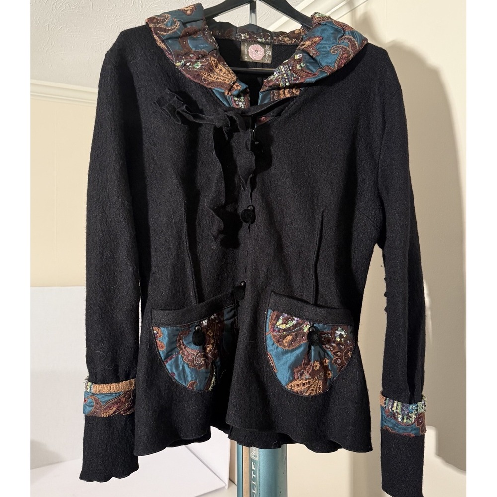 Ganteb's Collection France Funky and‎ Fun Black Wool/Rayon Jacket T4